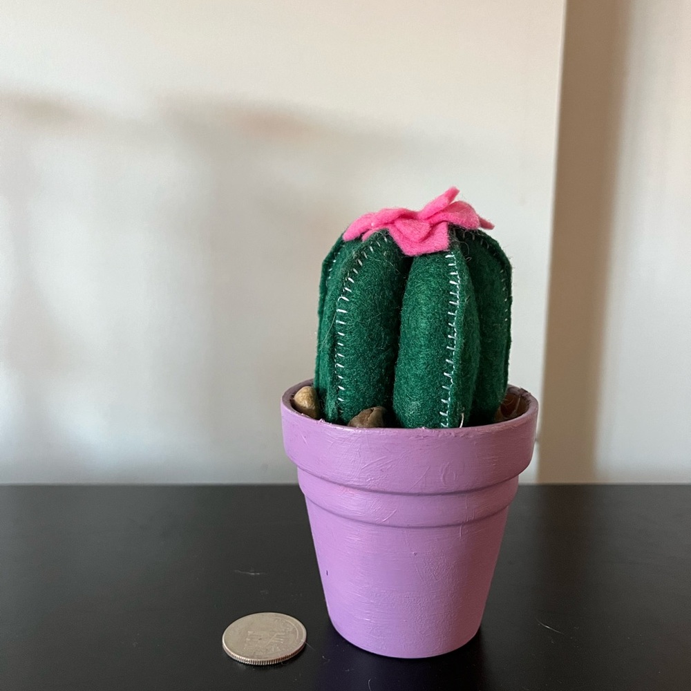 New Handcrafted Felt Cactus in purple pot